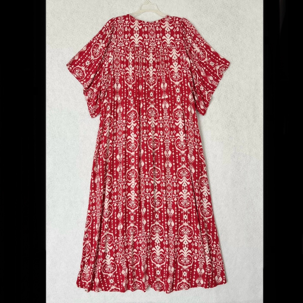 Knox Rose Dress Womens Large Midi Maxi Red White Button Front Short Sleeve Boho - Picture 10 of 15